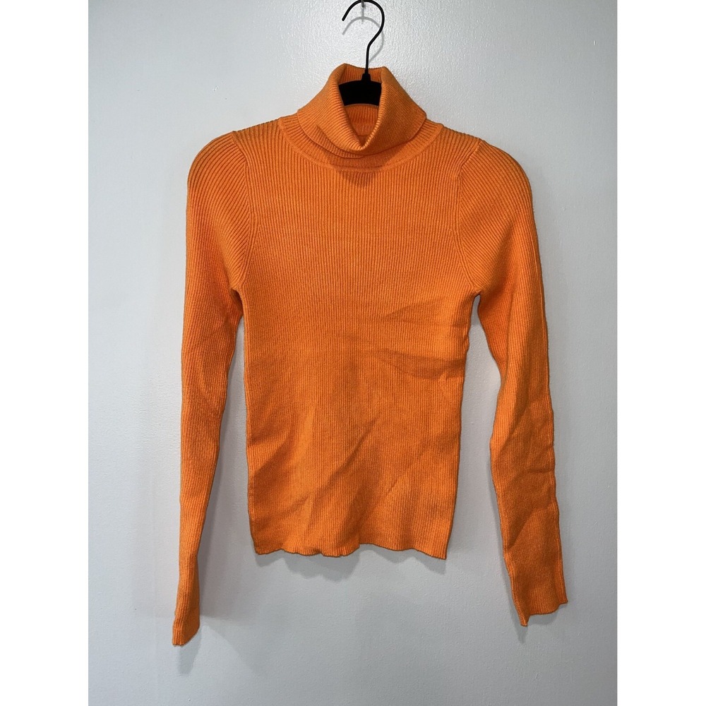 Double Zero Women's Ribbed Turtleneck Sweater Size Large, Orange